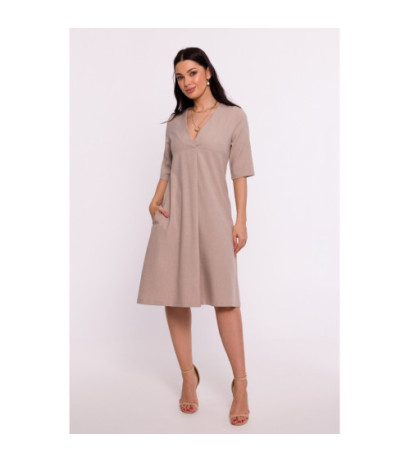 B280 Trapeze dress with V neckline - beige