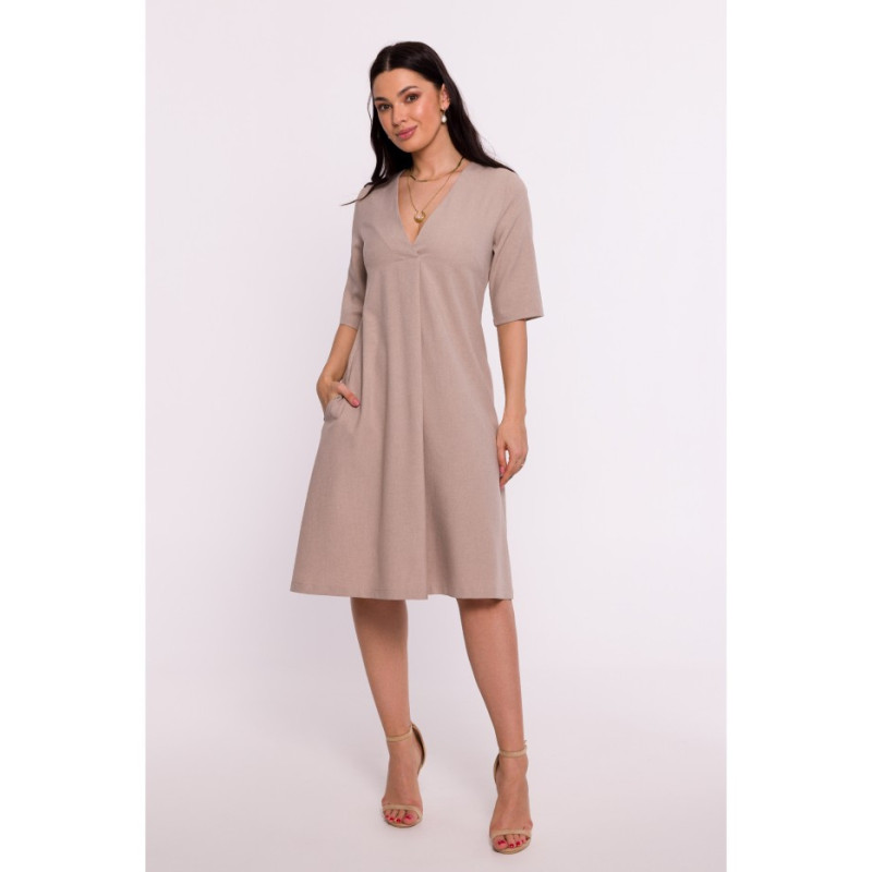 B280 Trapeze dress with V neckline - beige