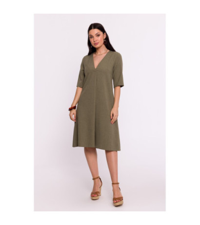 B280 Trapeze dress with V neckline - olive green