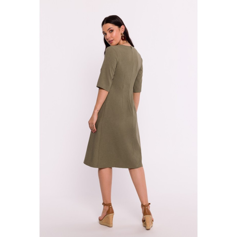 B280 Trapeze dress with V neckline - olive green