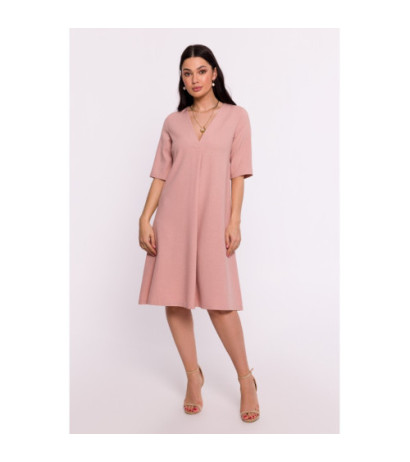 B280 Trapeze dress with V neckline - pink