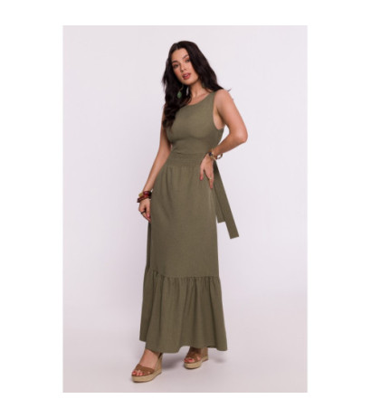 B281 Dress with rubberized belt and back tie - olive green