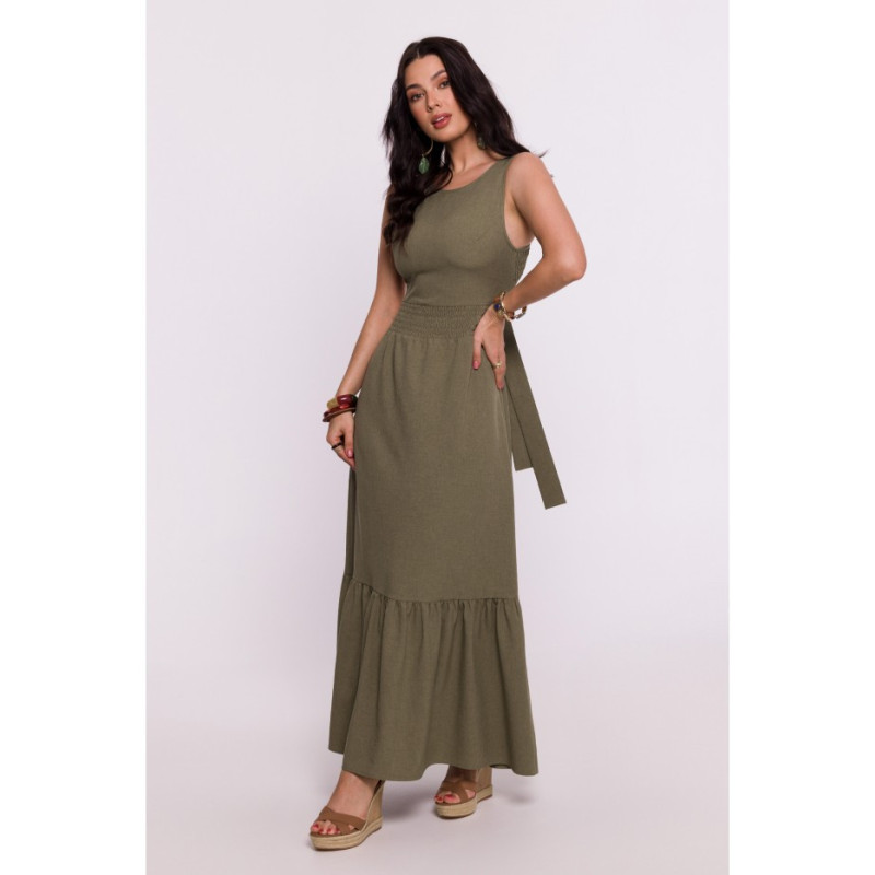 B281 Dress with rubberized belt and back tie - olive green