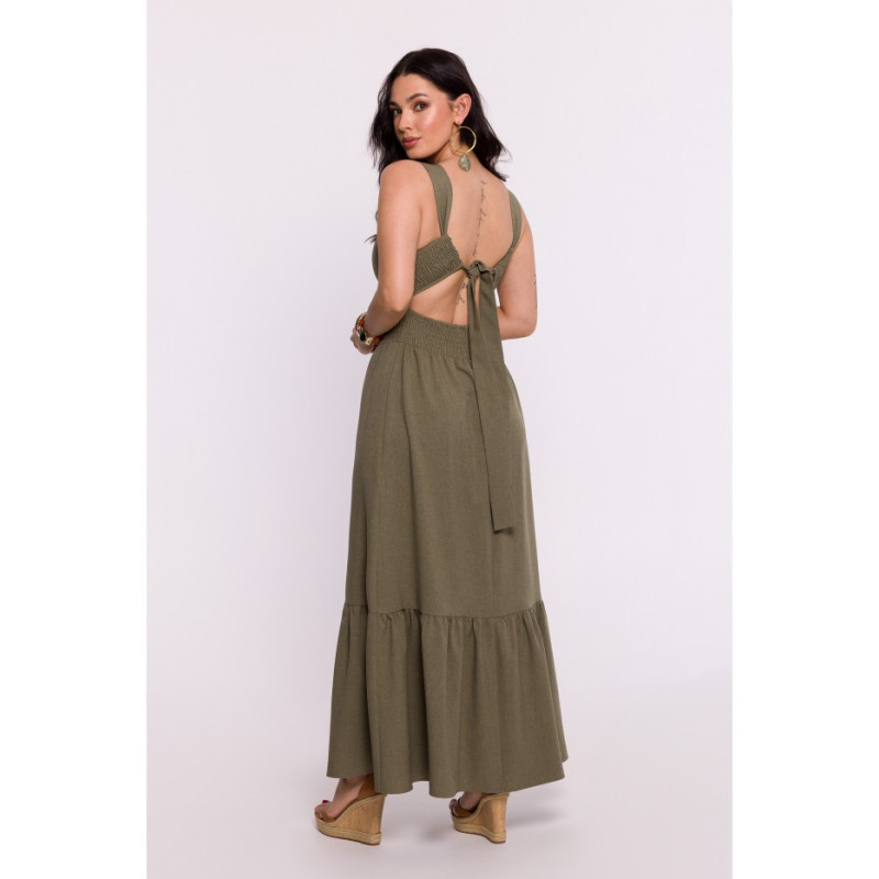 B281 Dress with rubberized belt and back tie - olive green