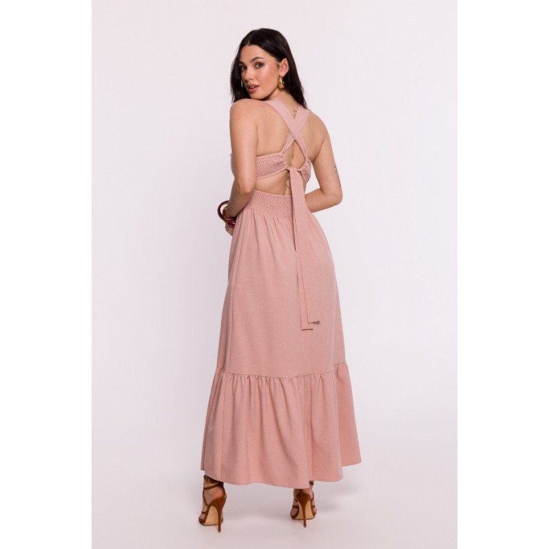 B281 Dress with rubberized belt and back tie - pink