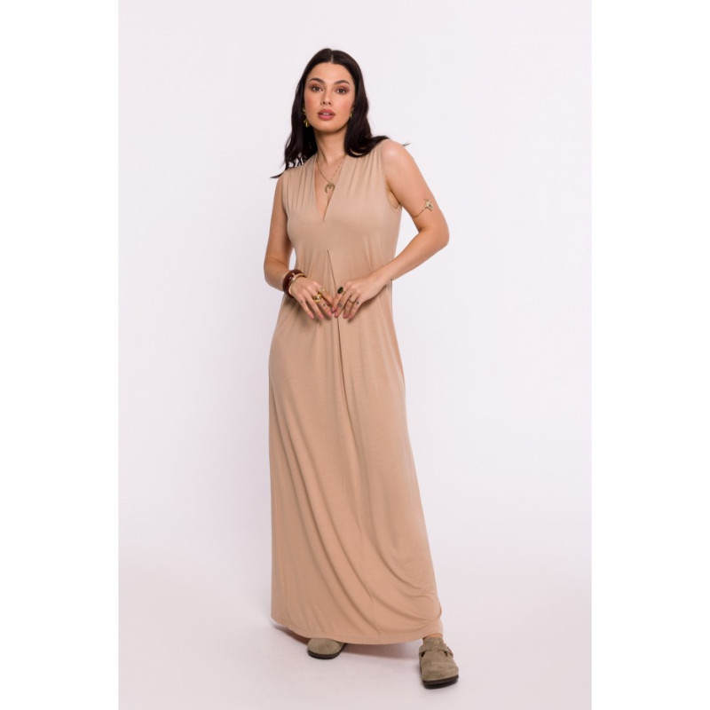 B284 Viscose maxi dress with overlap - cappuccino