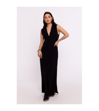 B284 Viscose maxi dress with overlap - black