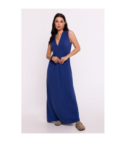 B284 Viscose maxi dress with overlap - blue