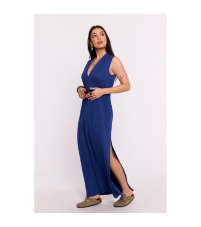 B284 Viscose maxi dress with overlap - blue