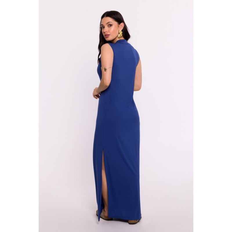 B284 Viscose maxi dress with overlap - blue