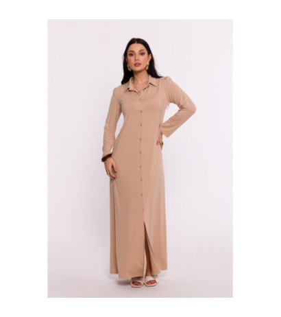 B285 Viscose button-down dress - cappuccino