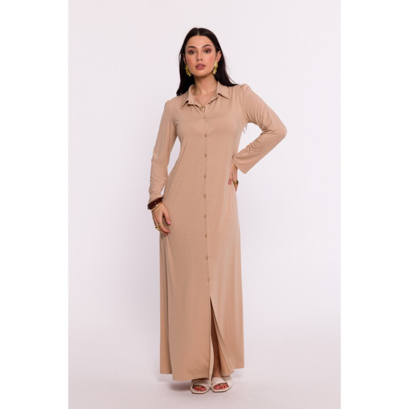 B285 Viscose button-down dress - cappuccino