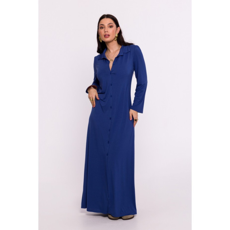 B285 Viscose button-down dress - blue