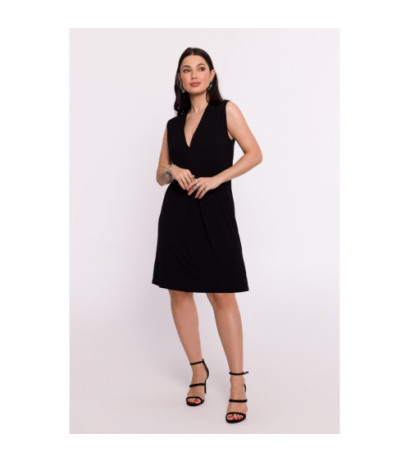 B286 Viscose dress with overlap short - black