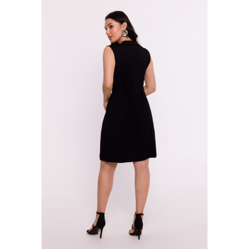 B286 Viscose dress with overlap short - black