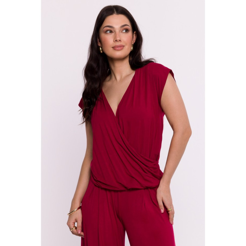 B288 Overlap viscose blouse - maroon