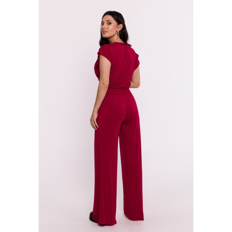 B289 Viscose pants with pleat - maroon