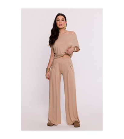 B289 Viscose pants with pleat - cappuccino