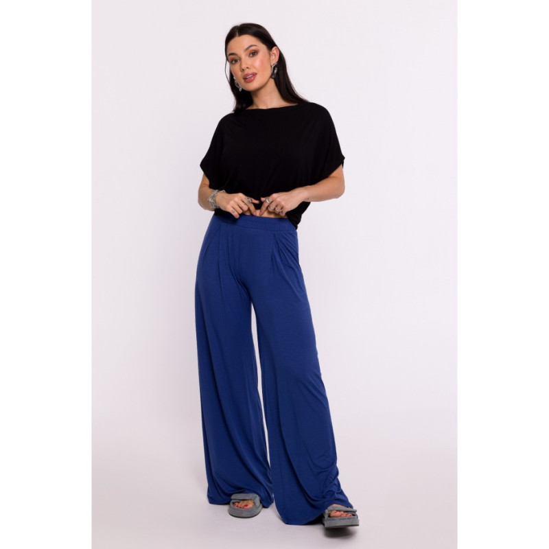 B289 Viscose pants with pleat - blue