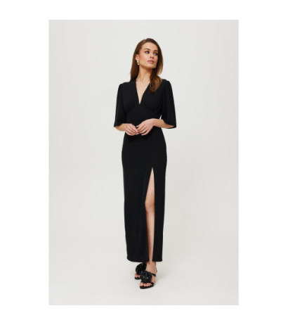 K183 Maxi dress with leg slit - black