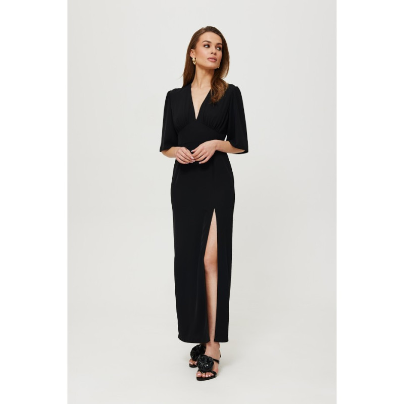 K183 Maxi dress with leg slit - black