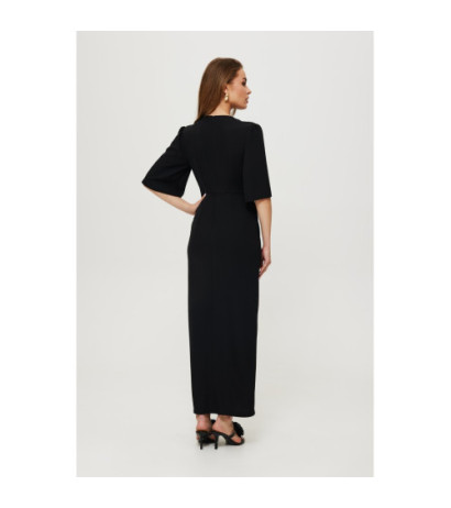 K183 Maxi dress with leg slit - black