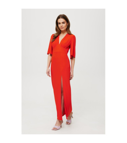 K183 Maxi dress with leg slit - coral