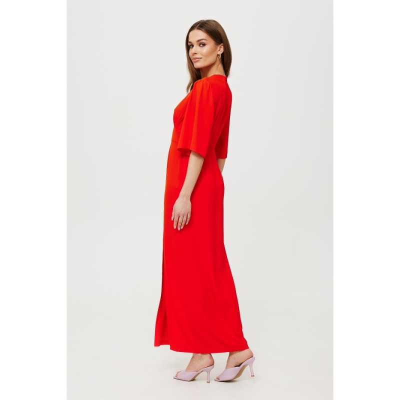 K183 Maxi dress with leg slit - coral