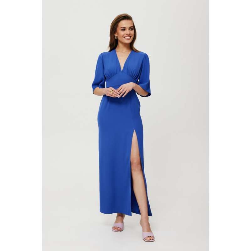 K183 Maxi dress with leg slit - blue