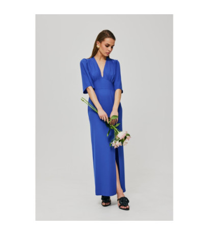 K183 Maxi dress with leg slit - blue