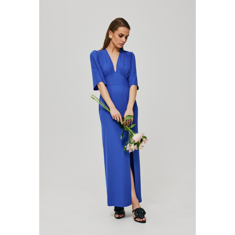 K183 Maxi dress with leg slit - blue