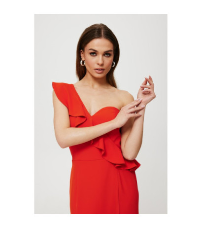 K185 One shoulder ruffle dress - coral