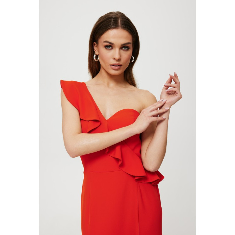 K185 One shoulder ruffle dress - coral