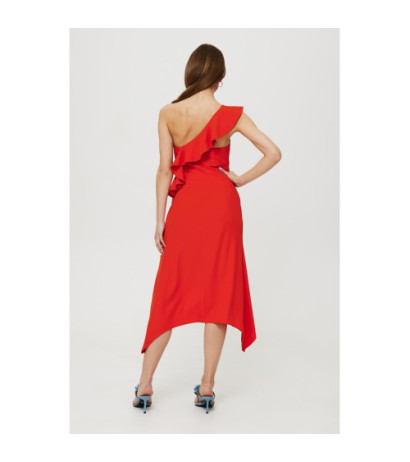 K185 One shoulder ruffle dress - coral