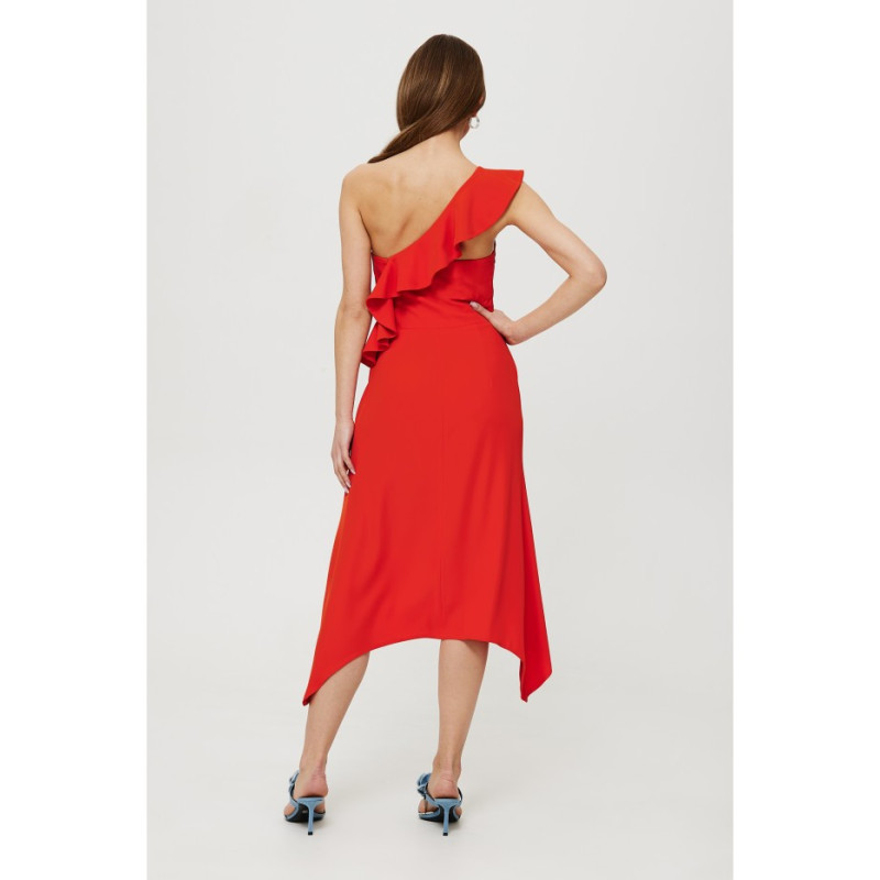 K185 One shoulder ruffle dress - coral