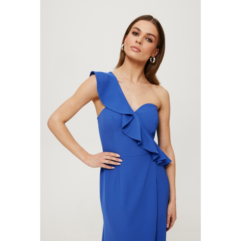 K185 One shoulder ruffle dress - blue