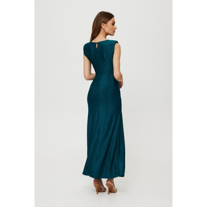 K186 Metallic maxi dress with cushions and pleats - nautical