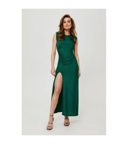 K186 Metallic maxi dress with cushions and pleats - emerald