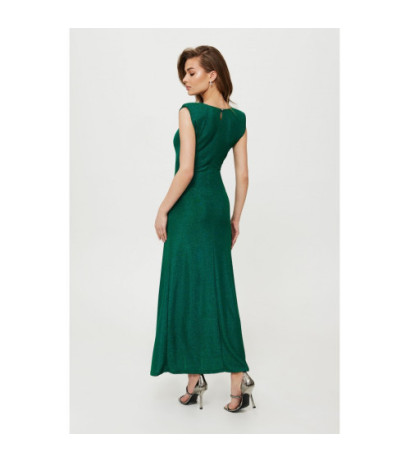 K186 Metallic maxi dress with cushions and pleats - emerald