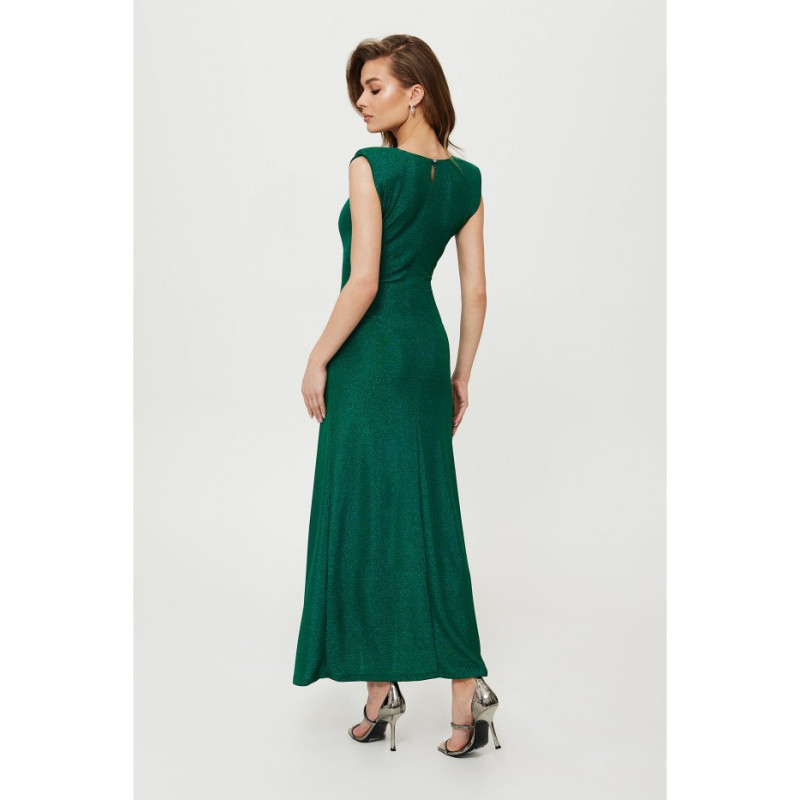 K186 Metallic maxi dress with cushions and pleats - emerald