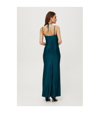 K188 Metallic maxi dress with tie at neckline - nautical