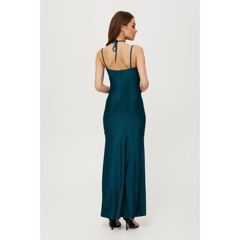 K188 Metallic maxi dress with tie at neckline - nautical