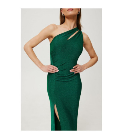 K189 Metallic maxi dress with a teardrop neckline - emerald