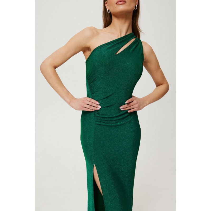 K189 Metallic maxi dress with a teardrop neckline - emerald