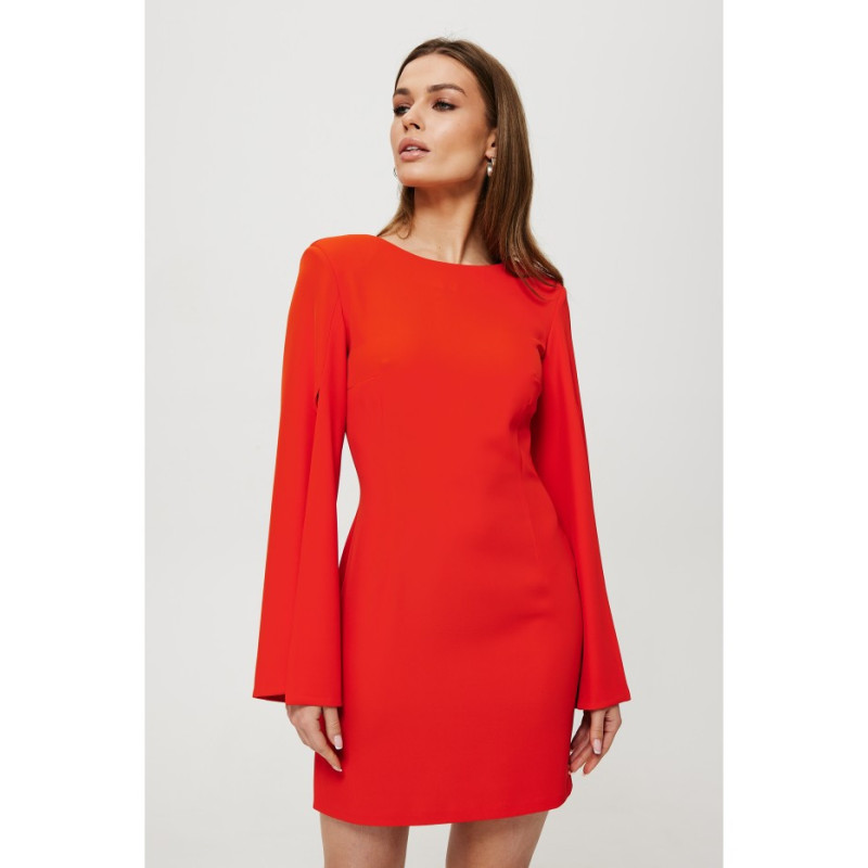 K190 Dress with slit sleeves - coral