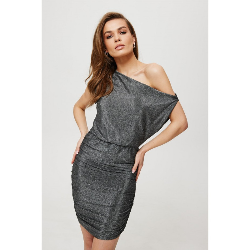 K192 Metallic mini dress with ruffled bottom - silver