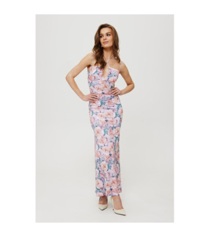 K193 Printed maxi dress with tie at neckline - model 1