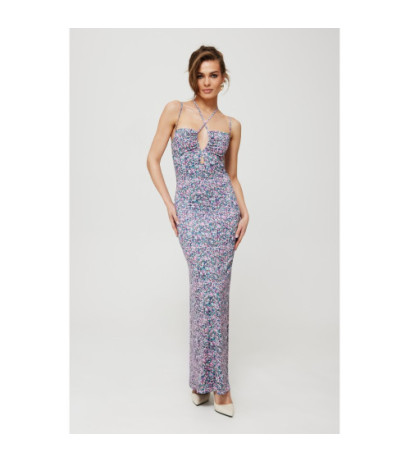 K193 Printed maxi dress with tie at neckline - model 2