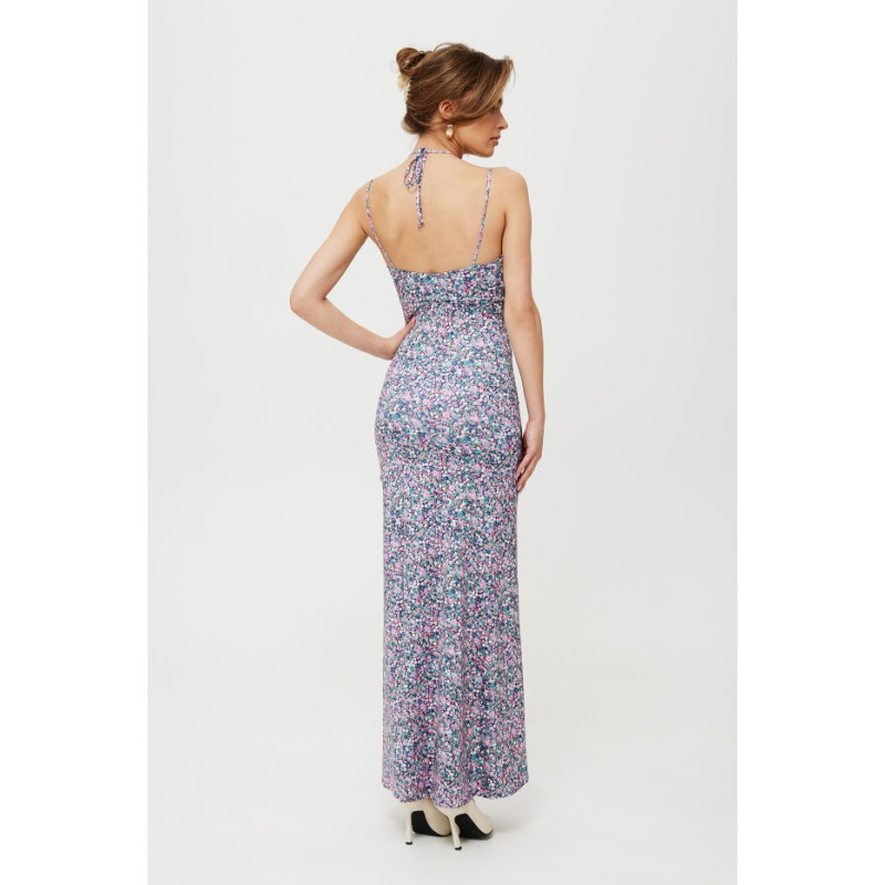 K193 Printed maxi dress with tie at neckline - model 2