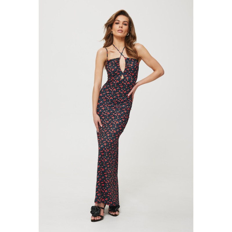 K193 Printed maxi dress with tie at neckline - model 3